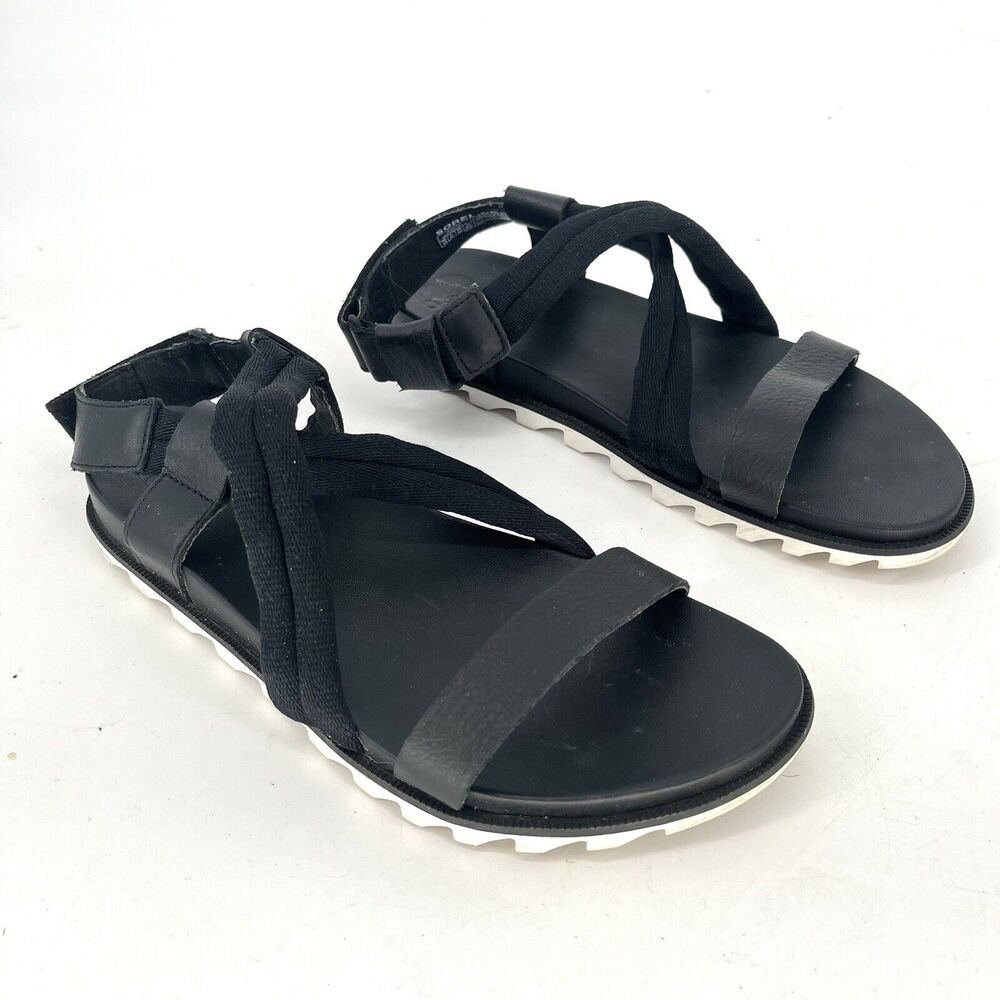 Sorel Roaming Deacon Sandals Womens 8.5 Black Leather Strappy Comfort Flat